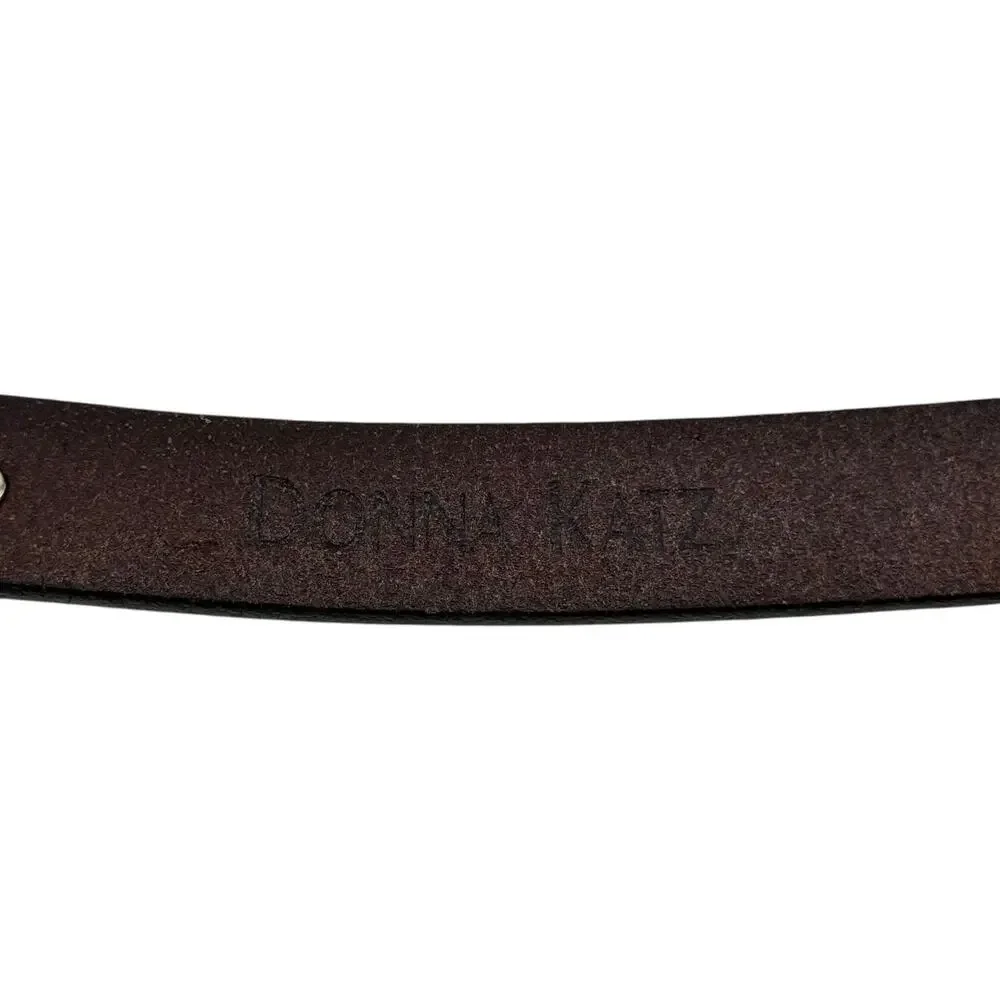 Vintage Donna Katz Women’s Skinny Belt SZ L Brown Medallion Bold 80s Unique Mod